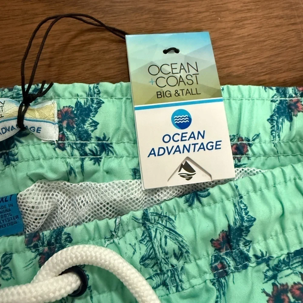 NWT Teal Tropical Print Swim Trunks Swimsuit   Size 3XLT Beach Vacation